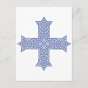 Premium Lapisblauwe Koptische Kruiskunst Briefkaart