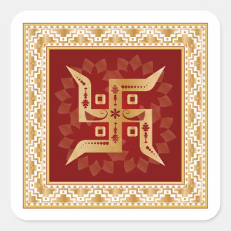 Premium Lotus Achtergrond Hindoe Swastik Gouden St Vierkante Sticker