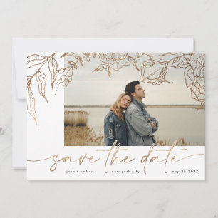 Premium   Modern White Forever Photo Gold Floral Save The Date