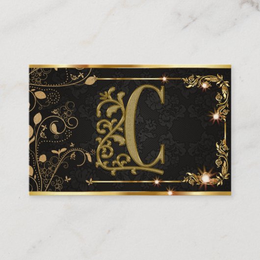 Premium Monogram Black Gold Sparkle Visitekaartje (Voorkant)