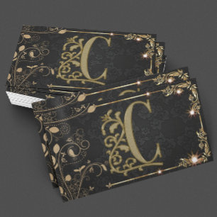 Premium Monogram Zwart Goud Glitter Zakelijke Visi Visitekaartje