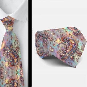 Premium namaak holografisch opaal paisley halsdoek stropdas