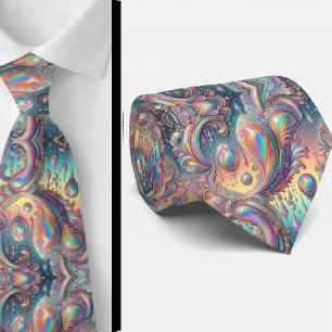 Premium namaak holografische opaal paisley halsdoe stropdas