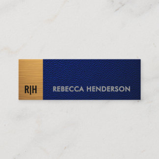 Premium Navy Blauwe Leren & Gouden Paneel Monogram Mini Visitekaartje