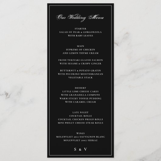 Premium omhuld | Elegant Monogram Weddenschap Menu (Voorkant)