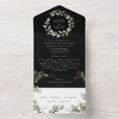Premium onyx Black Eucalyptus Wreath Weddenschap All In One Uitnodiging (Binnen)