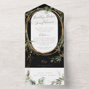 Premium onyx Black Greenery Eucalyptus Weddenschap All In One Uitnodiging