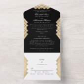 Premium Onyx Golden Hills Geometric Gatsby Wedding All In One Uitnodiging (Binnen)