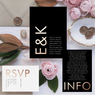 Premium onyx Ultra Monogram Weddenschap met ROOS G Folie Uitnodiging