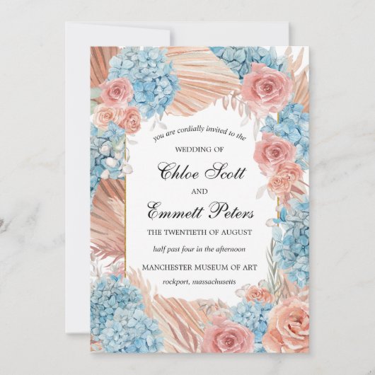 Premium Roos Blue Hydrangea Wedding Kaart (Voorkant)