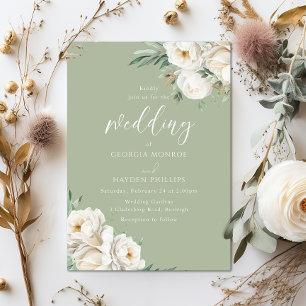 Premium Sage & Wit Bloemen Bruiloft Kaart