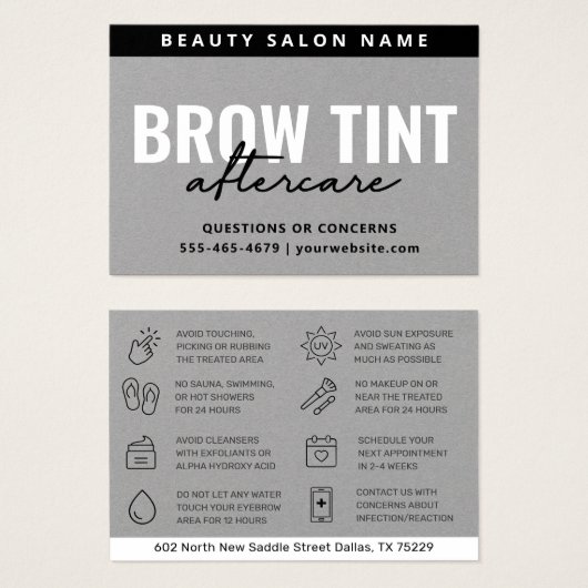 Premium Silver Grey Eyebrow Tint Aftercare Kaart (Voorkant /achterkant)
