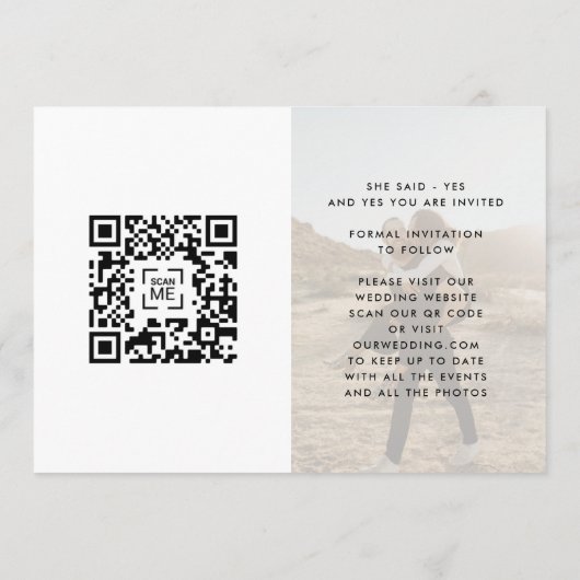 Premium - standaard moderne QR - CODE - tekst Twee Save The Date (Achterkant)