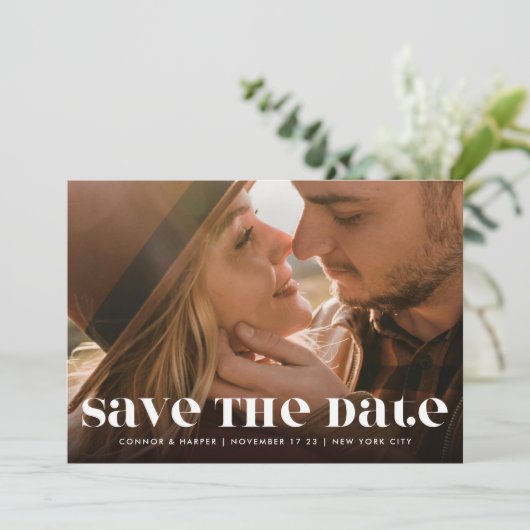 Premium - standaard moderne QR - CODE - tekst Twee Save The Date (Staand voorkant)