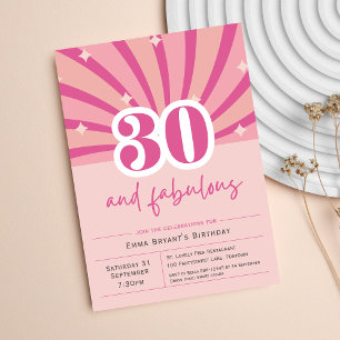 Premium uitnodiging, 30 en fantastische retro roze kaart