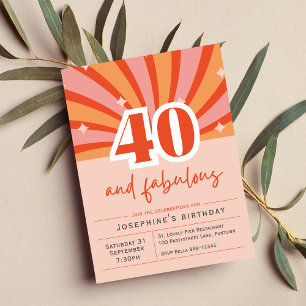 Premium uitnodiging "40 en fabulous", retro perzik