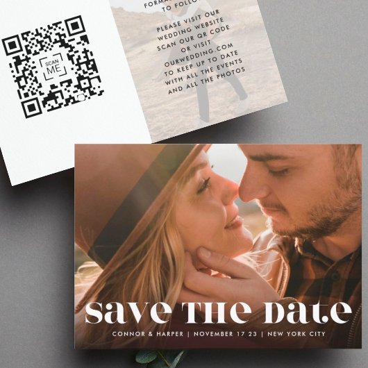 Premium Vet Moderne QR CODE Tekst Twee Foto Save The Date