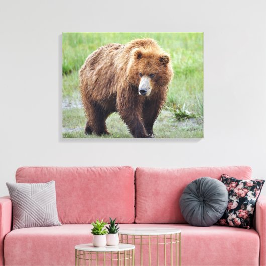 Premium Wrapped Canvas 24x18 met grizzly beer (Insitu (Woonkamer))