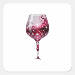 Premium Zilveren RODE WIJN GLAS Sticker Motief