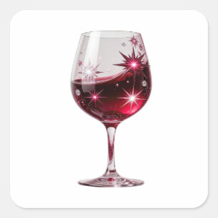 Premium Zilveren RODE WIJN GLAS Stickerontwerp Vierkante Sticker