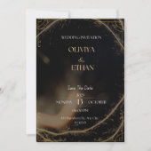 Premium zwart en goud huwelijksuitnodiging kaart (Voorkant)