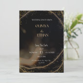 Premium zwart en goud huwelijksuitnodiging kaart (Staand voorkant)