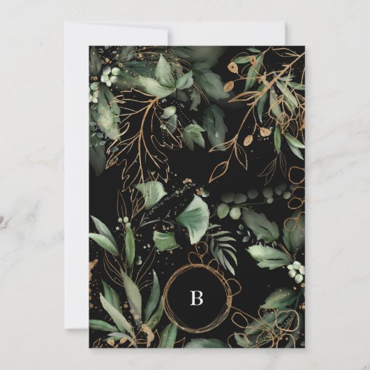 Premium - zwart goudmonogram botanische eucalyptus kaart (Achterkant)