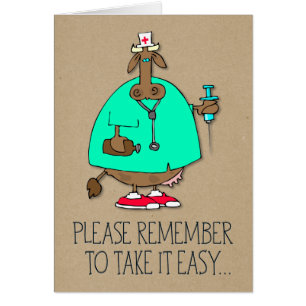 "Prends-Le Facile" Cow Nurse Funny Get Well Card