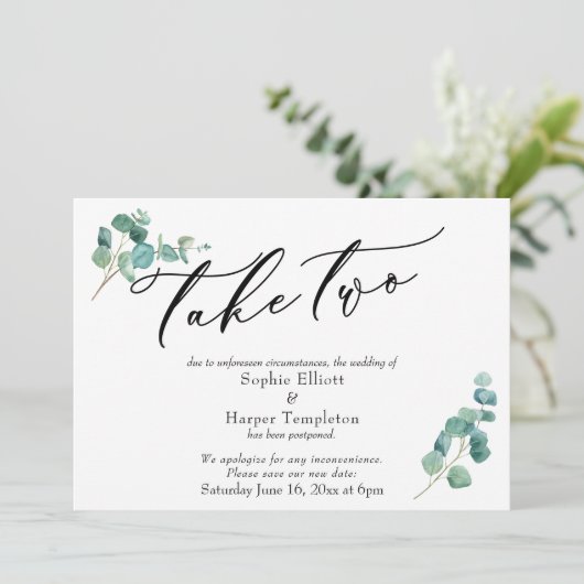 Prenez deux Eucalyptus Reporté Faire-part Mariage (Debout devant)