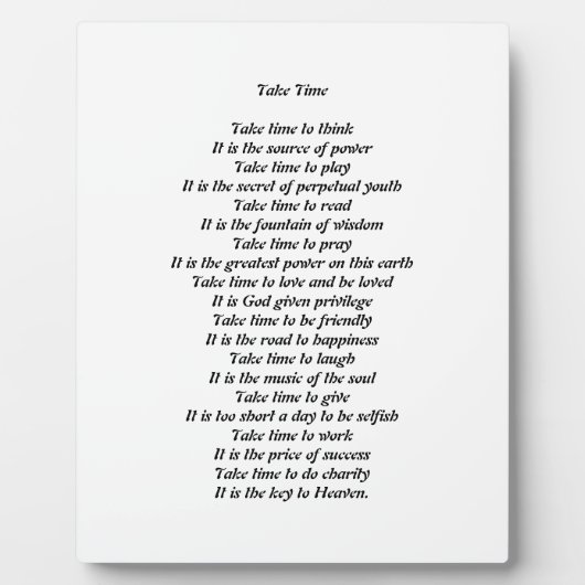 Prenez le temps Poem Plaque (Devant)
