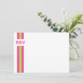 Prep Stripe Bright Pink en Lime Green Bedankkaart (Staand voorkant)