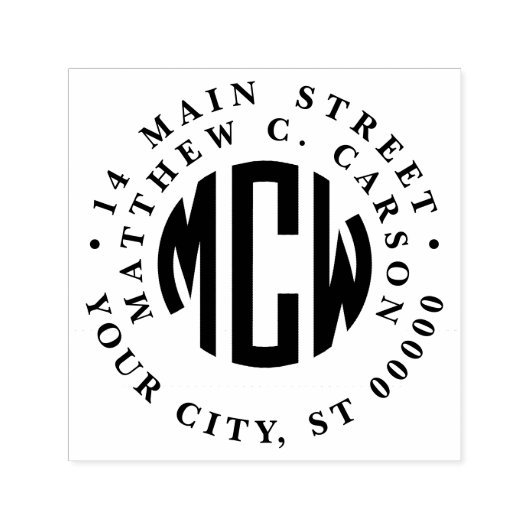 Preppy 3 Initiaal Cirkel Monogram Geprofileerd Adr Zelfinktende Stempel (Design)