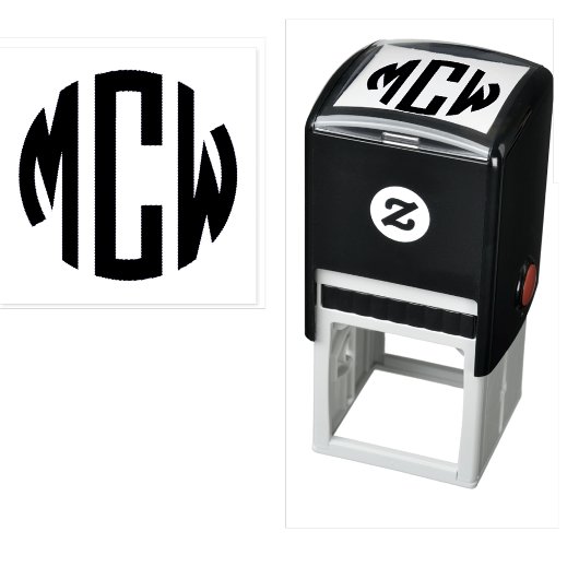 Preppy 3 Initialen Circle Monogram ingelijst 2x Zelfinktende Stempel