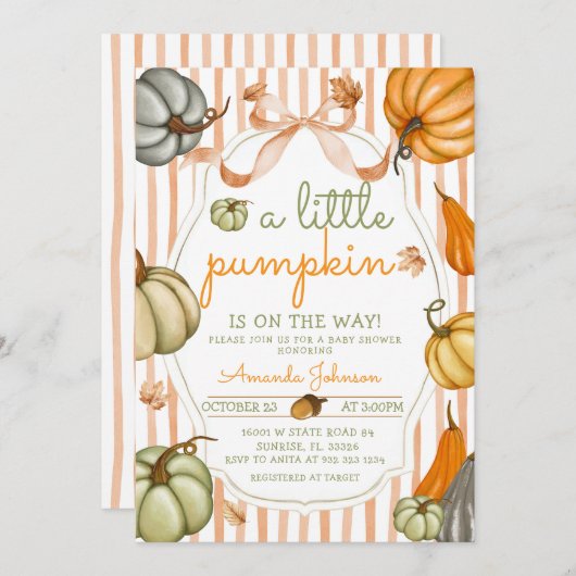Preppy A Little Pumpkin is onderweg naar het Baby Kaart (Voorkant / Achterkant)