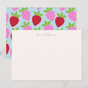 Preppy Aardbei Blauw Persoonlijk Briefpapier Notitiekaartje