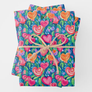 Preppy Abstracte harten en bloemen inpakpapier Vel