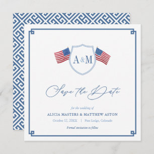 Preppy All-American Red White Blue Wedding Save The Date
