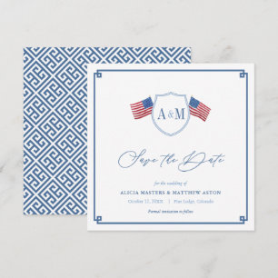 Preppy All-American Rood Wit Blauw Huwelijk Save The Date