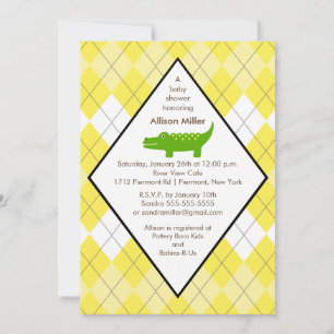 Preppy Alligator Baby shower Invitation Yellow Kaart
