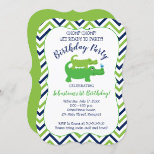 Preppy Alligator Crocodile Boy Birthday Uitnodigin Kaart