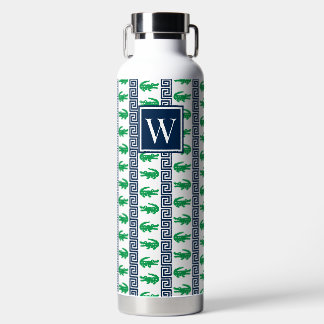 Preppy Alligator Greek Key Stripe – Green & Navy   Waterfles