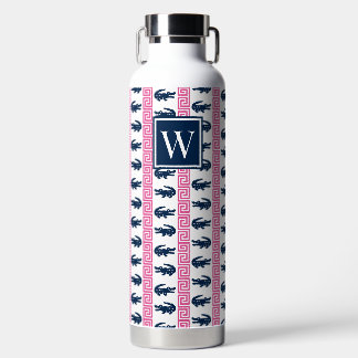 Preppy Alligator Greek Key Stripe – Pink & Navy   Waterfles