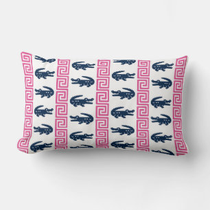Preppy Alligator Griekse Sleutel Streep – Roze & M Kussen