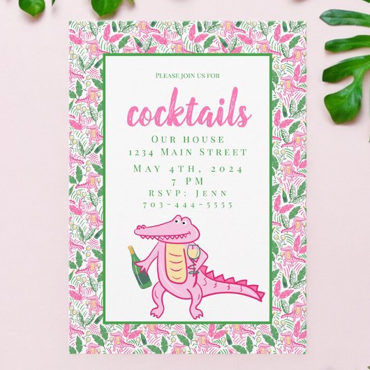 Preppy Alligator Vin Cocktails Invitation