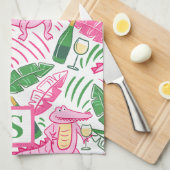 Preppy Alligator Wine Roze Groen Monogram Theedoek (Quarter Fold)