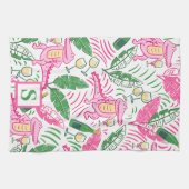 Preppy Alligator Wine Roze Groen Monogram Theedoek (Horizontaal)