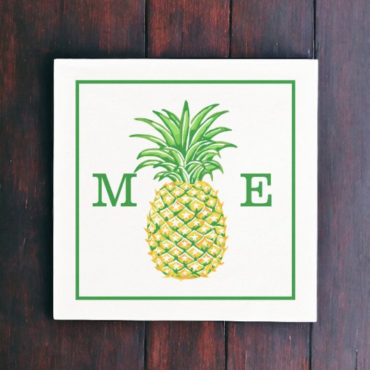 Preppy ananas paar twee Initiaal monogram Servet