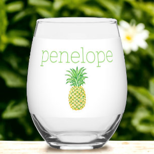 Preppy Ananas Sterren Groen Geel Persoonlijk Wijnglas Zonder Voet