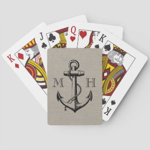 Preppy  Anchor Wedding Monogram Pokerkaarten