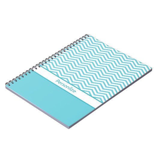 Preppy Aqua Blue en White Chevrons met naam Notitieboek (Linkerzijde)